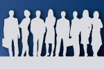 Paper cutout of many people in business attire