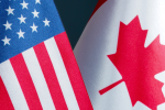 Close up photo of USA and Canadian flag